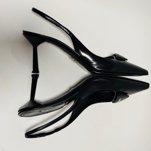PRADA Pointy Black Pointed SlingBack With Logo Triangle Accent Size 37.5 - Picture 5 of 11